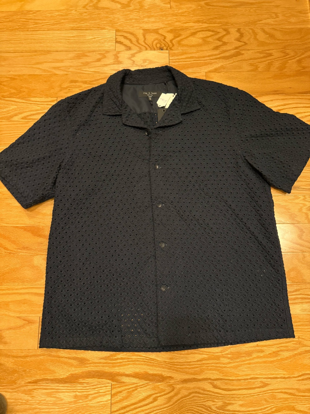 rag & bone Black Short-Sleeve Eyelet Button-Up Shirt
